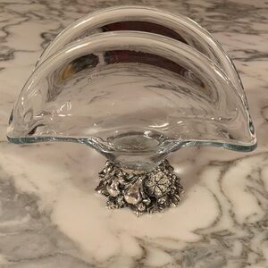 Murano Clear Glass Crystal Napkin or Letter Holder with Silver Base Italy